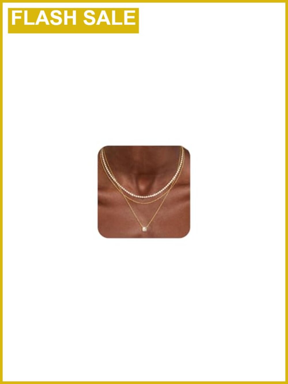 14K Gold Plated Layered Necklaces Dainty CZ Pendant Stack
